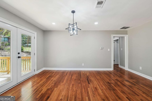 interior space featuring dark hardwood / wood-style flooring and french doors