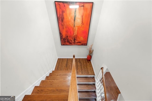 stairway featuring wood-type flooring