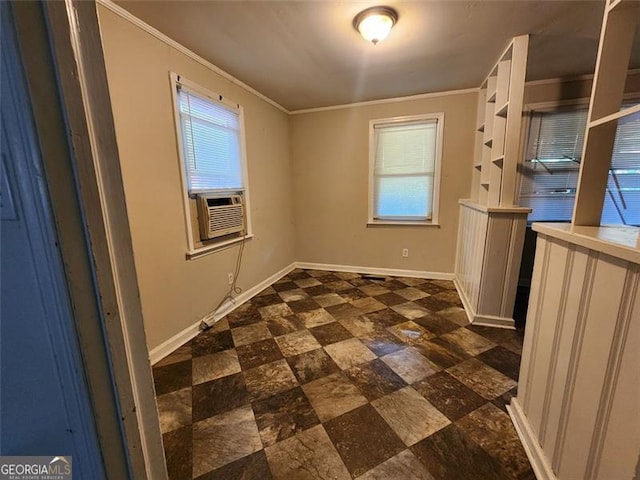 empty room with crown molding and cooling unit