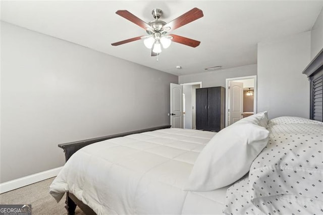 bedroom featuring carpet and ceiling fan