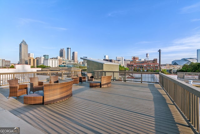 deck featuring a view of city