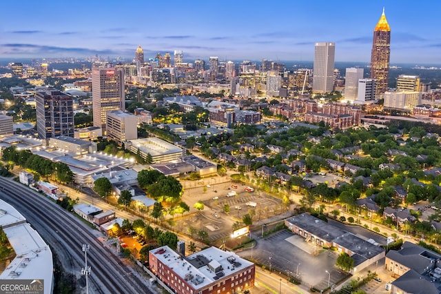 drone / aerial view with a city view