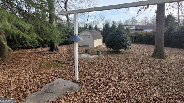 view of yard with a shed