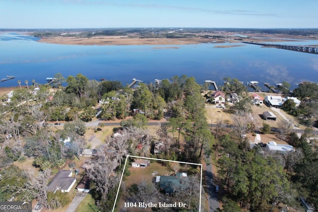 aerial view with a water view