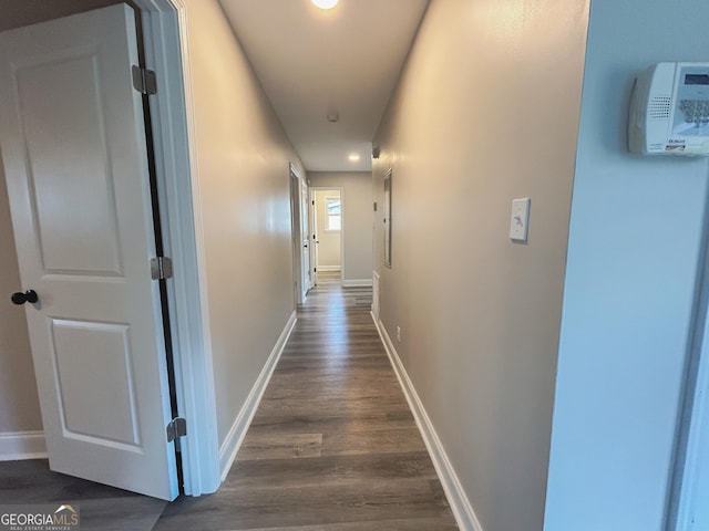 corridor with dark wood-type flooring