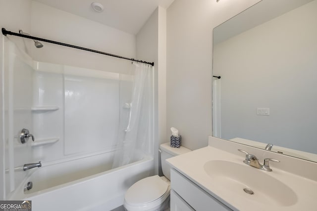 full bathroom with vanity, toilet, and shower / bath combo with shower curtain