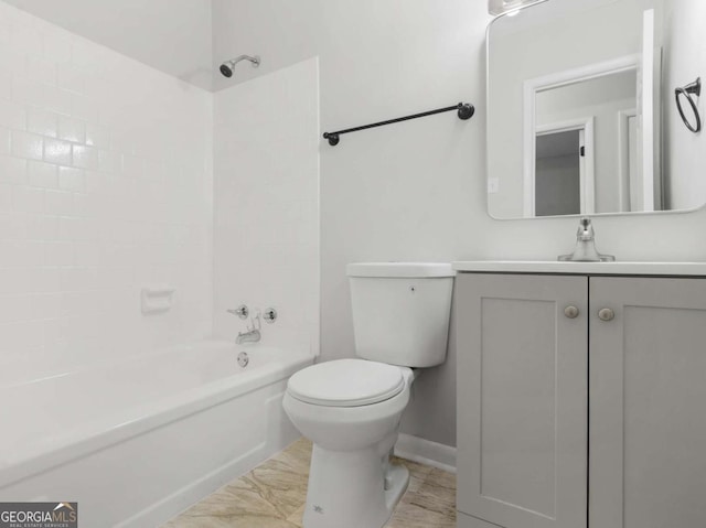 full bathroom with vanity, shower / bathtub combination, and toilet