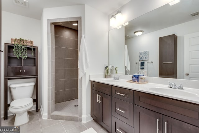 full bathroom with toilet, tile patterned flooring, visible vents, and a sink