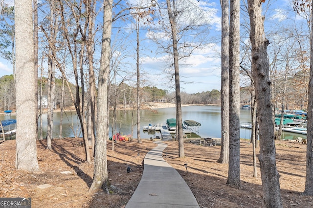 view of dock with a water view