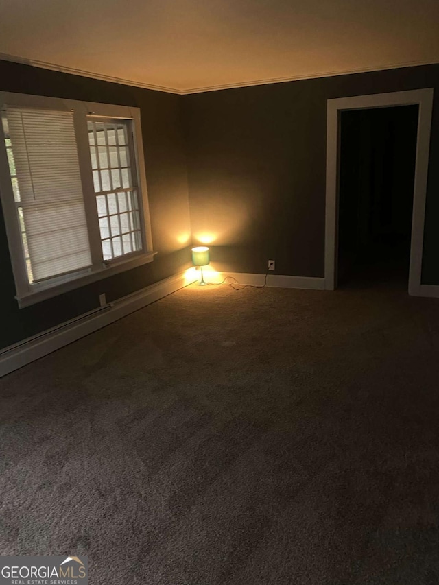 carpeted empty room featuring crown molding