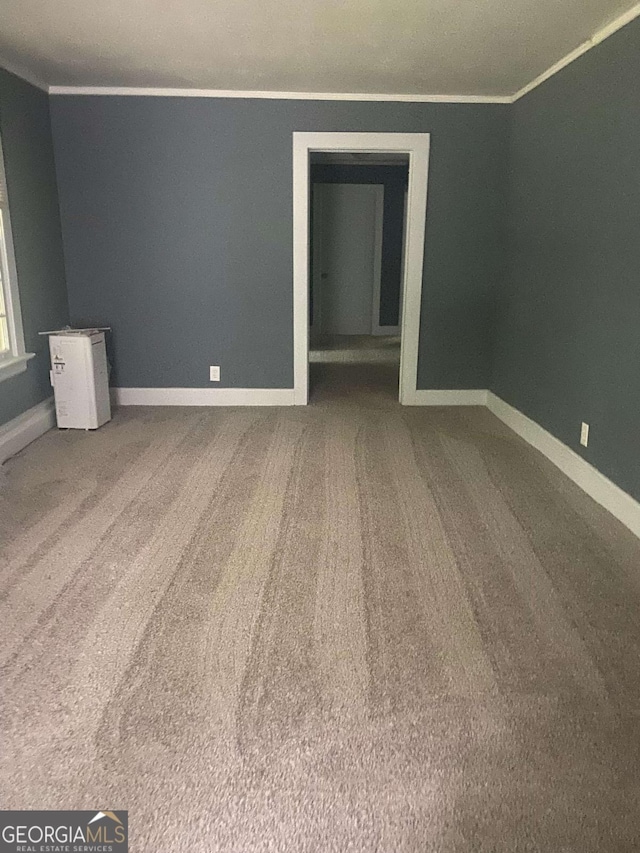 carpeted spare room featuring ornamental molding