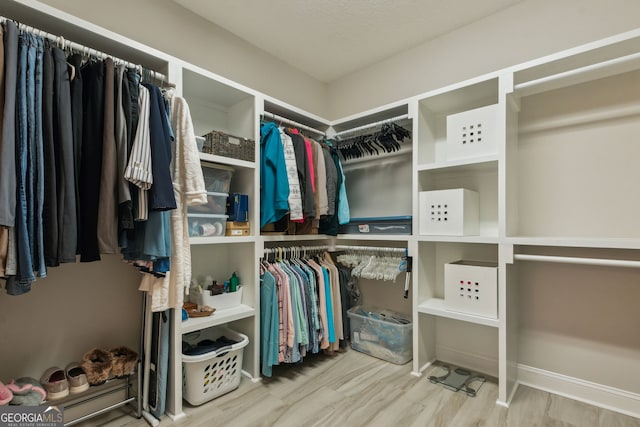 walk in closet with hardwood / wood-style flooring