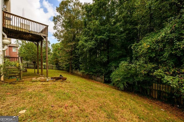 view of yard featuring an outdoor fire pit and a fenced backyard