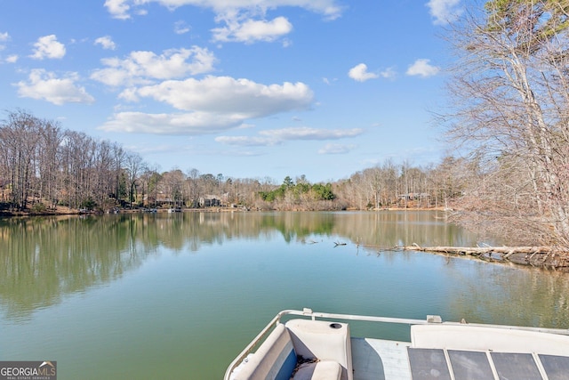 view of dock with a water view