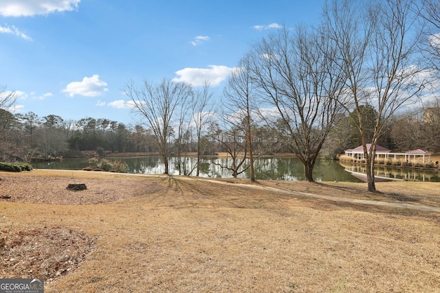 view of yard with a water view