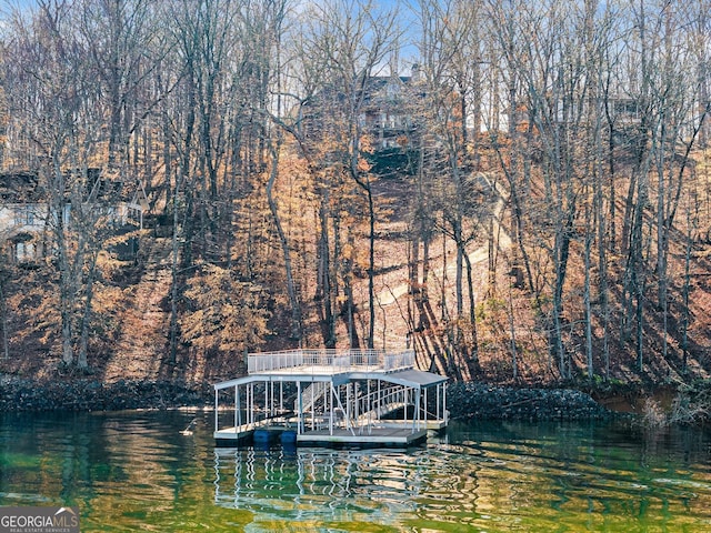 view of dock featuring a water view