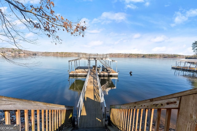view of dock featuring a water view