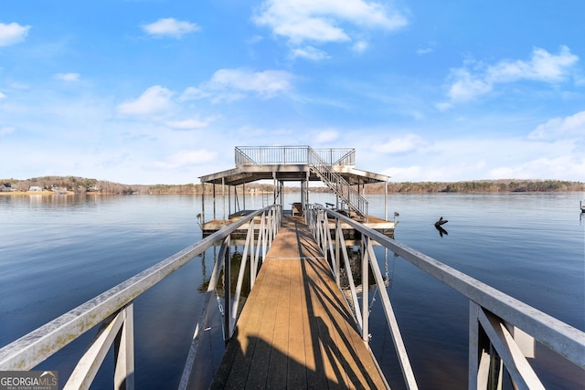 view of dock with a water view