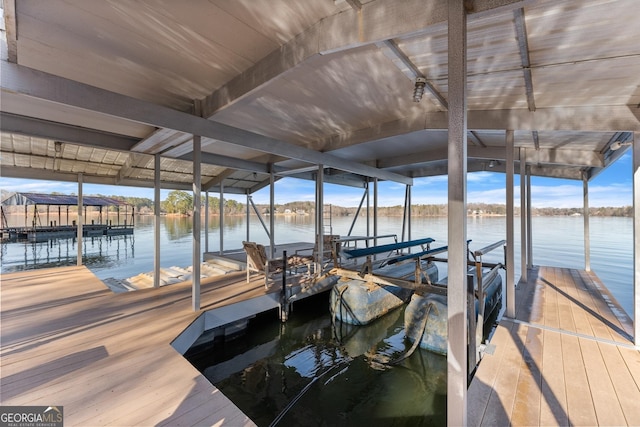 view of dock featuring a water view