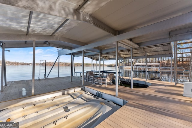 dock area with a water view