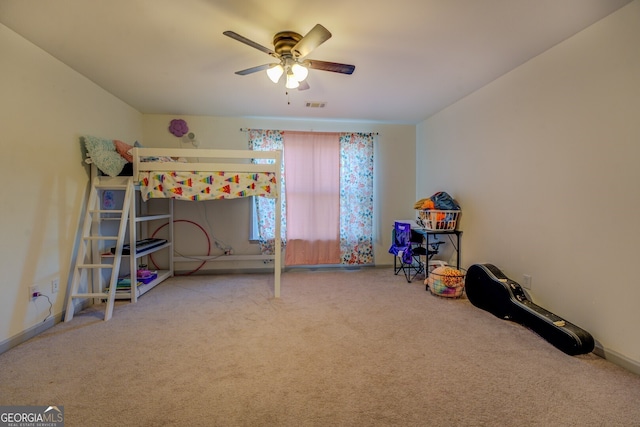 bedroom with carpet flooring and ceiling fan