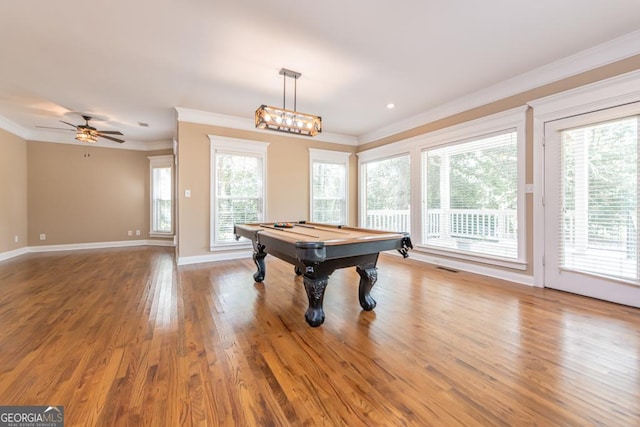 304 Stathams Way, Warner Robins, GA 31088 - rec room featuring ornamental molding, billiards table, baseboards, and wood finished floors