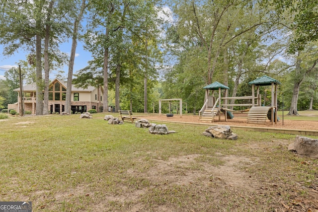 view of yard with a playground