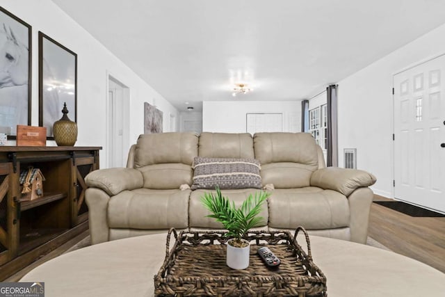 living room with hardwood / wood-style floors