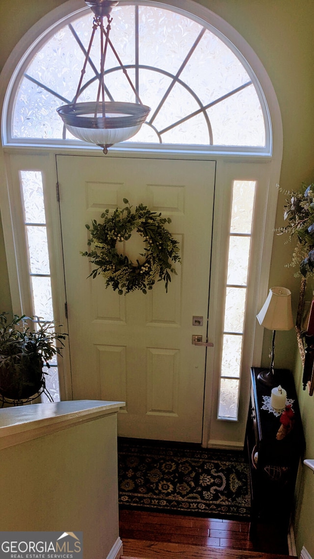 foyer entrance with hardwood / wood-style flooring