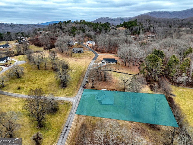 aerial view with a mountain view