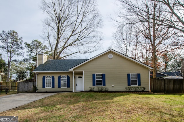 ranch-style house with a front lawn