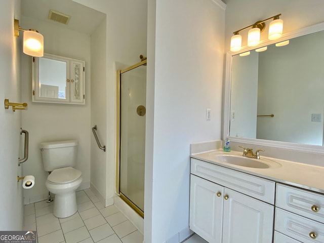 4299 High Country Dr, Douglasville, GA 30135 - bathroom with tile patterned flooring, vanity, toilet, and a shower with shower door