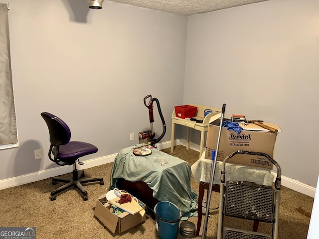 office with carpet and a textured ceiling