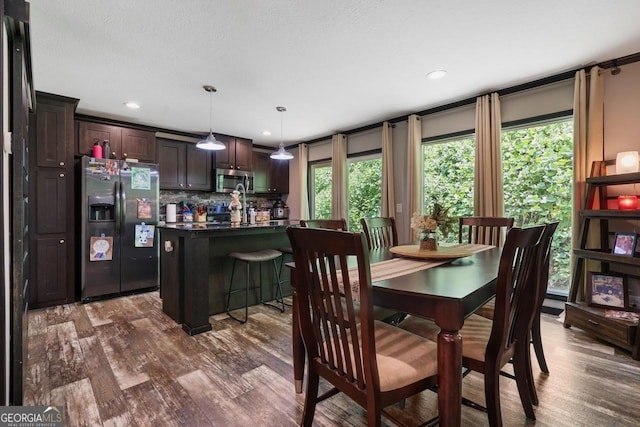 dining room with dark wood-type flooring