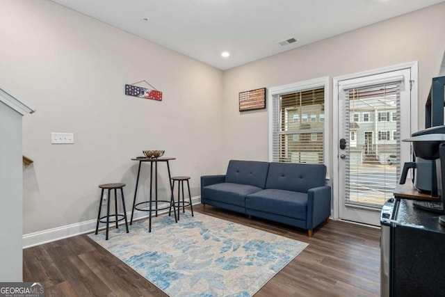 sitting room featuring dark hardwood / wood-style flooring