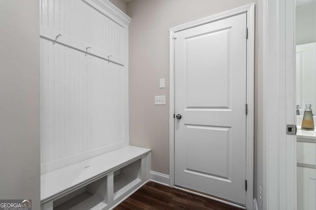 mudroom featuring dark wood-type flooring