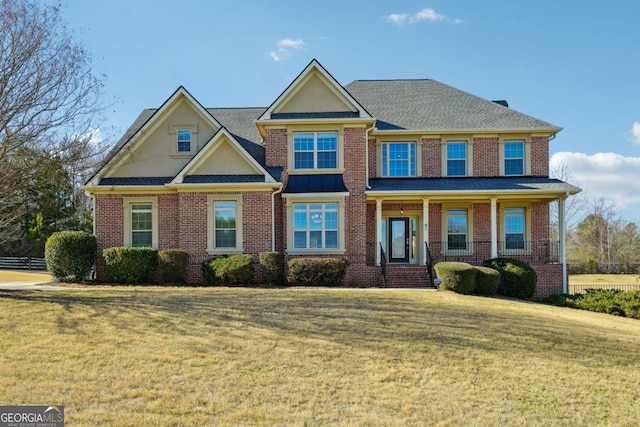 view of front facade featuring a porch and a front yard