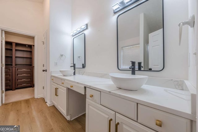 bathroom featuring vanity and hardwood / wood-style floors