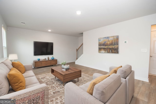 living room with light wood-type flooring