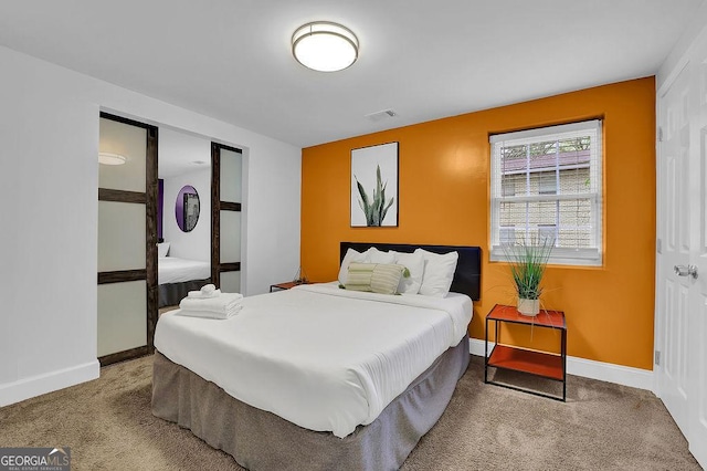 bedroom featuring a closet and carpet