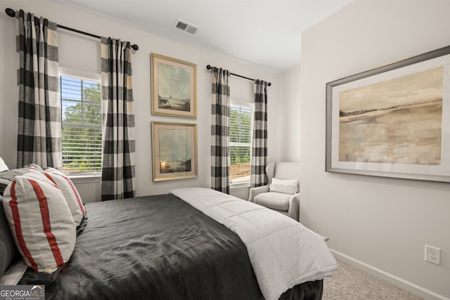 bedroom featuring carpet and multiple windows