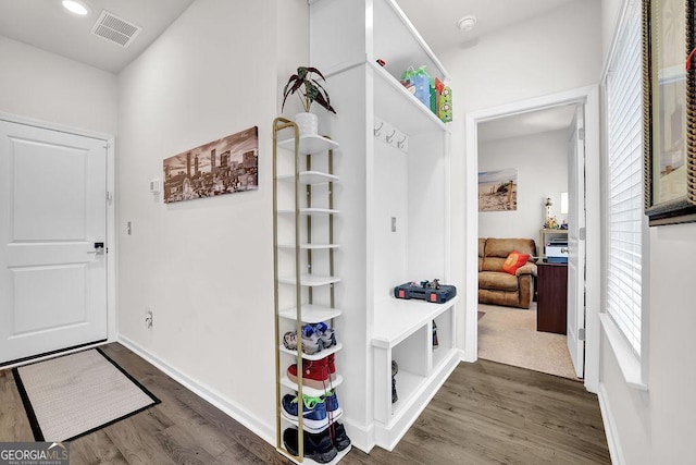 mudroom featuring dark hardwood / wood-style floors