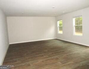 unfurnished room with dark wood-type flooring