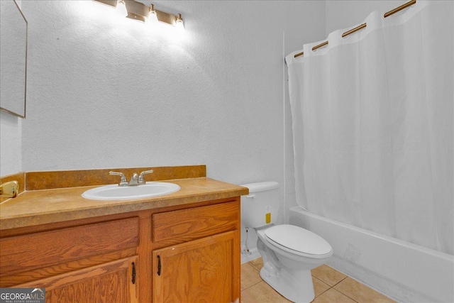 full bathroom with tile patterned flooring, vanity, shower / bath combination with curtain, and toilet