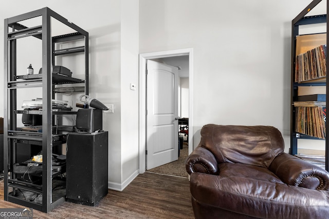 interior space with dark wood-type flooring