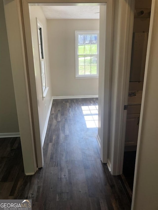 hallway with dark hardwood / wood-style floors