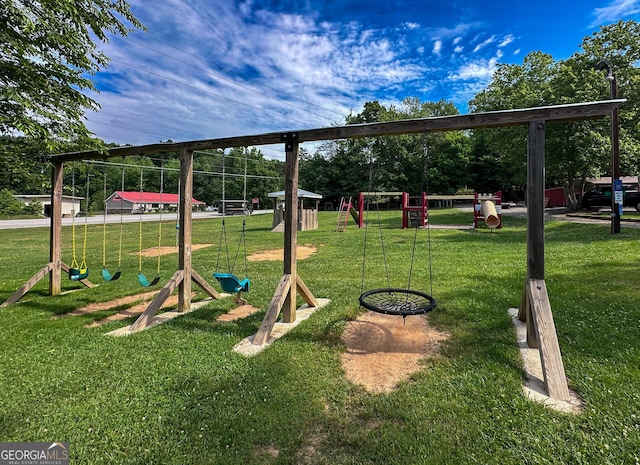 view of playground featuring a lawn