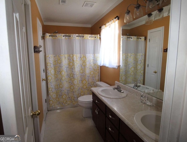 bathroom featuring vanity, toilet, and walk in shower