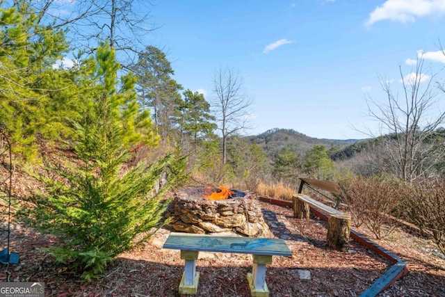 view of yard featuring a mountain view