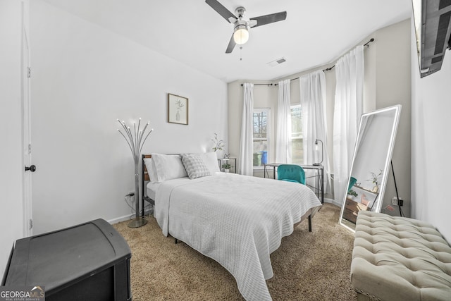 bedroom with carpet and ceiling fan